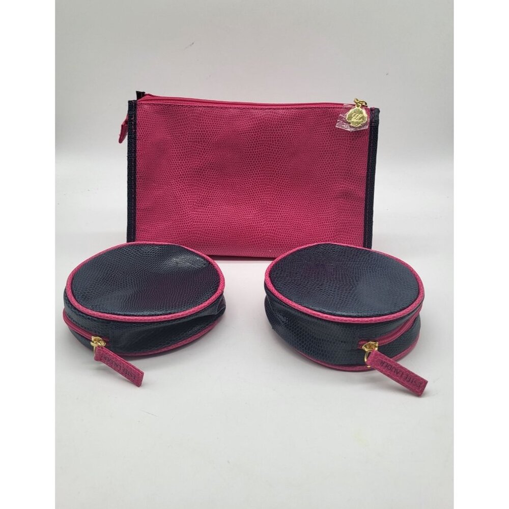 Estee Lauder Set of 3 Makeup/Cosmetic/Travel Pouches Pink Blue